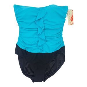 NWT Tropical Honey One Piece Swimsuit Black & Aqua Size 18